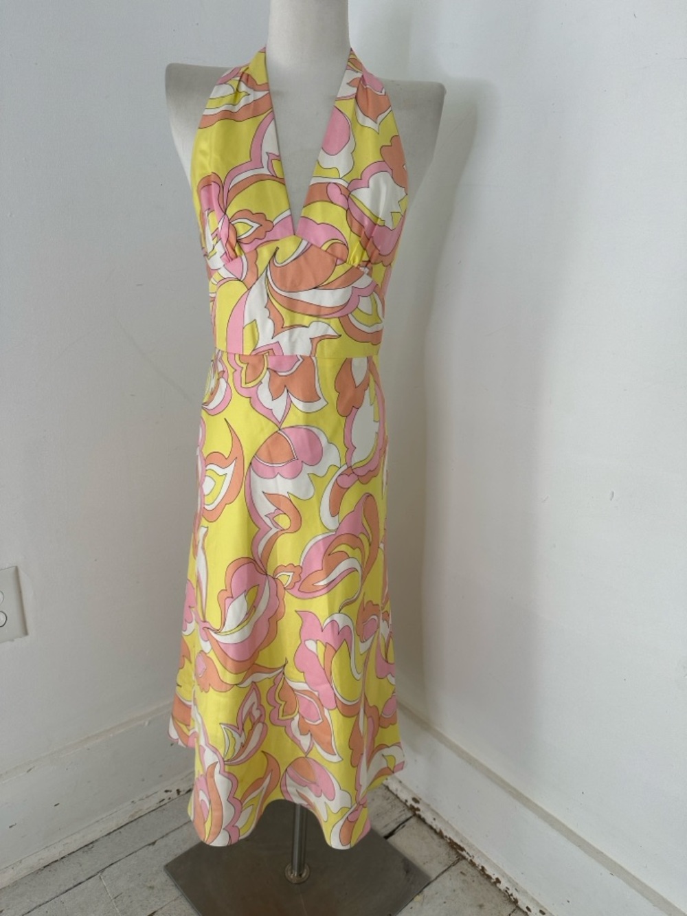 Vintage Y2K Laundry Shelli Segal Mod Design Silk Halter Dress Size 8